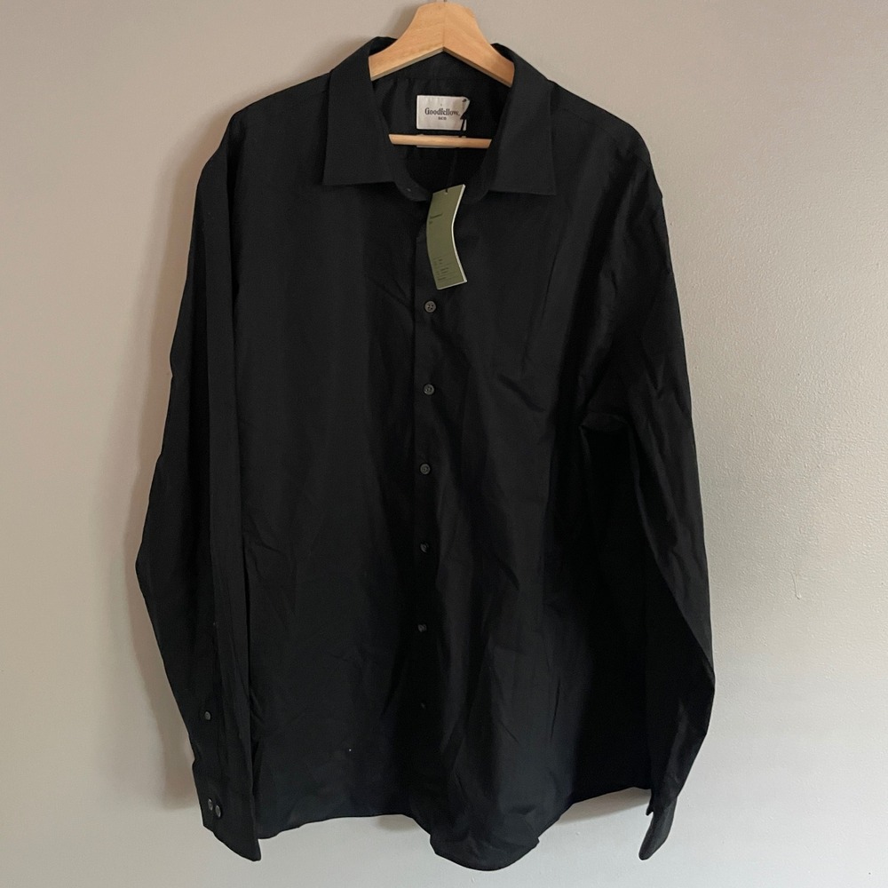 Goodfellow Button Down Mens XXL Black Standard Fit Classic Long Sleeve Shirt